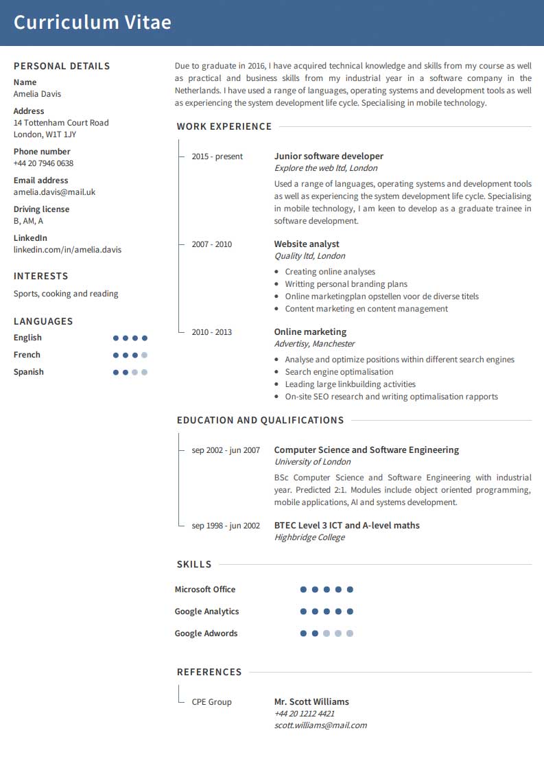 Eksempel på gratis CV Eksempel på gratis CV