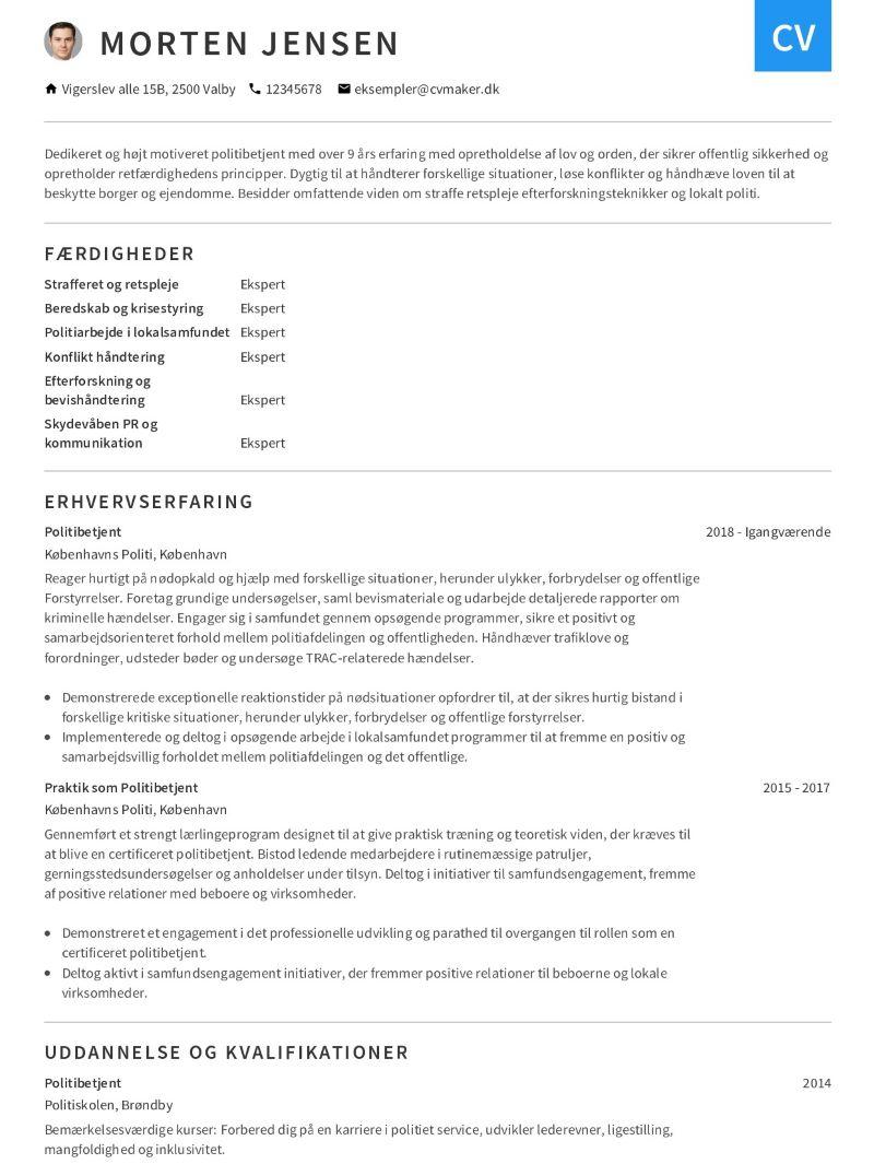 Politibetjent CV-eksempel